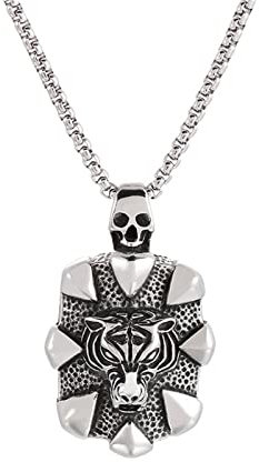 Exquisiter Schmuck,Herren-Halskette mit Tigerschädel-Anhänger, Gothic-Vintage-Tigerkopf-Halskette aus Edelstahl, Silber, 60 cm