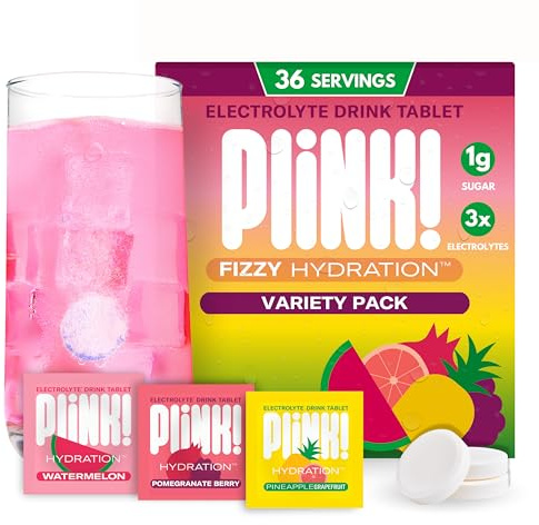 Plink Fruity Variety Pack Fizzy Electrolyte Hydration Tablets for Water – Fizzy Daily Hydration Tabs for Rehydration & Dehydration Support - Pack of 36