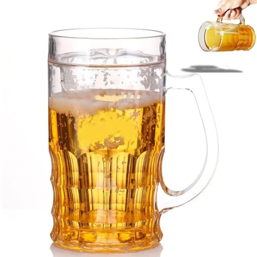 Lot de 2 fausses tasses à bière, 450 ml, double couche, en plastique PS avec poignées, pour bar, boissons, maison, fête