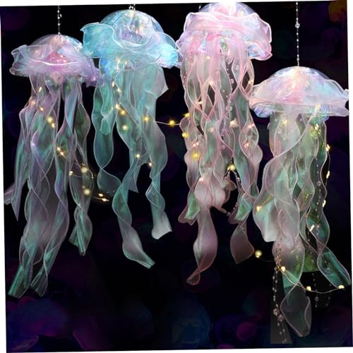 4 linternas de Medusas Decorativas de Papel lámpara Colgante de Medusas LED decoración para cumpleaños Bodas Baby Showers temática oceánica.