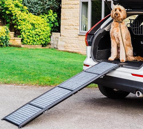 Car Dog Ramp 170cm Foldable Portable Dog Ramps For Car Easy Storage Anti-Slip Carpet Surface Pet Stairs Dog Steps Pet Vehicle Accessories Tri-Fold Design (170cm)