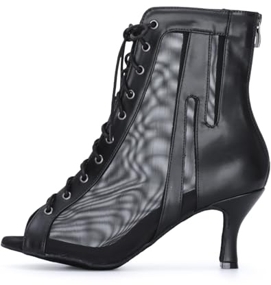 Syrads Botas de Baile Latino para Mujer,Botines Punta Abierta,Tacones Altos Salsa Tango Zapatos
