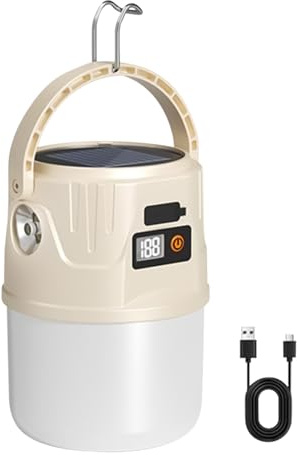Lanterne de Camping,Torche de Camping | 2 Modes avec Panneau Solaire et Affichage Batterie Lampe Étanche avec Crochet pour Survie Maison Intérieur Pannes de Courant Pêche Extérieur Randonnée
