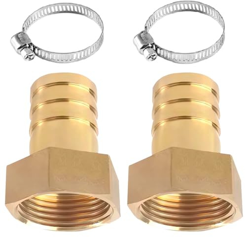 2 boquillas de manguera de latón IG de 1 pulgada, 1 pulgada IG x 19 mm | Adaptador de rosca interior, conector de manguera de latón, adaptador con 2 abrazaderas de manguera