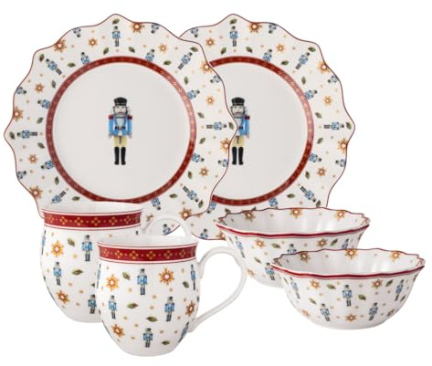 Villeroy & Boch - Toy's Delight Frühstücks-Set für 2 Nussknacker 6 teilig Bunt, Weihnachten, Geschirr Set mit Frühstückstellern, Tassen und Schüsseln, Weihnachtsgeschirr, Premium Porzellan