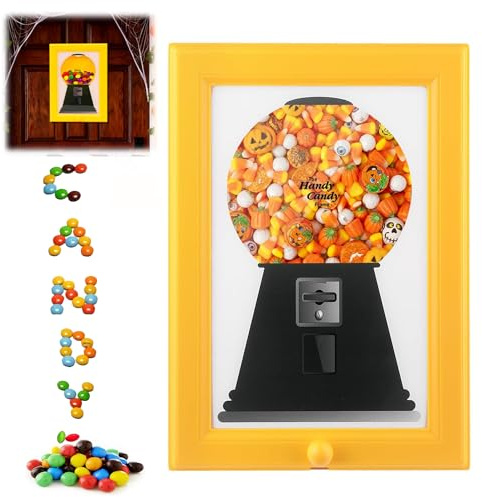 Sweet Dispenser for Kids, Creative Gumball Machine in Frame, Candy Dispenser Picture Frame，Cute Hanging Candy Dispenser Home Decor for Candies Nuts Dog Cat Treats Holiday Presents（Yellow）