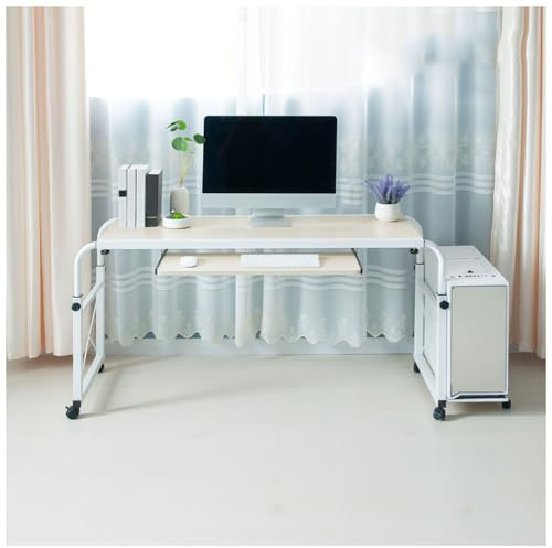 Table de lit mobile avec roulettes, hauteur et longueur réglables, bureau d'ordinateur roulant pour grand lit/très grand lit, clavier et plateau d'hôte, idéale pour chambre à coucher et bureau à