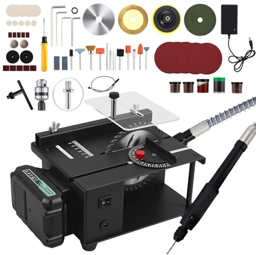 Mini Tischkreissäge mit 21V 7500WA Akku, Multifunktionale Tischkreissäge Klein, Präzisions Tischsäge mit 4 Klingen, 23000RPM, Schnitttiefe 35 mm, Mini-tischsäge für DIY-projekte Handgefertigtes Holz