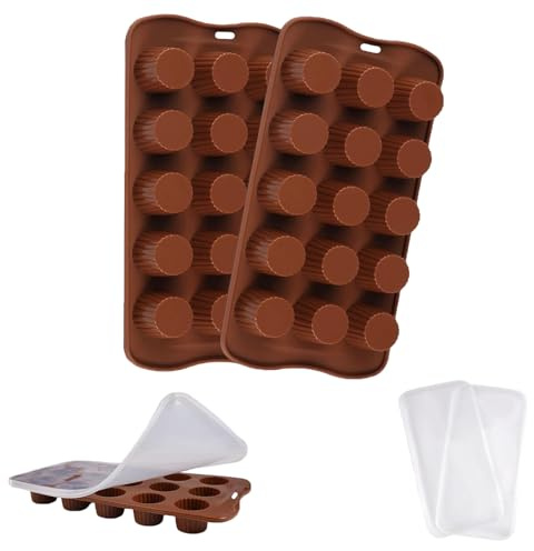 2 Stück Schokoladenform Silikon, 15 Mulden Pralinenform, Silikonform Schokolade, Schokoladenformen, Silikonform Pralinen, mit 3 Deckel, für Schokolade, Kekse, Süßigkeiten, Eiswürfel