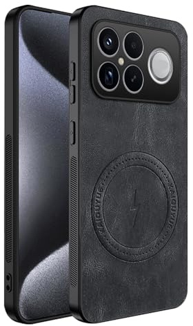 teroxa Coque pour Xiaomi Poco F8 Ultra - Protection d'objectif d'appareil photo en TPU - Coins résistants aux chocs - Coque arrière en cuir compatible avec MagSafe (noir)