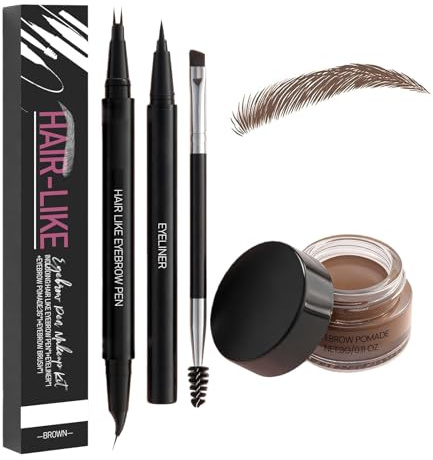 KOSLEOW Ögonbryn makeup kit, 3 i 1 vattentät ögonbrynspenna med böjd penna, vattentät ögonbrynsvax, ögonbrynspenna, mörkbrun
