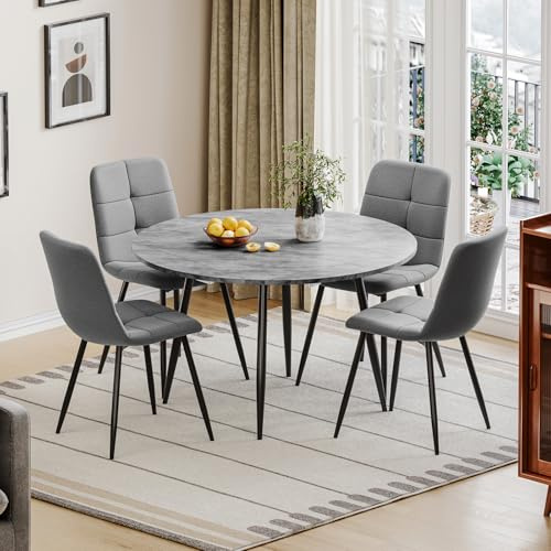 Extendable Round Dining Table and Chairs Set 6, Drop Leaf Folding Table Set