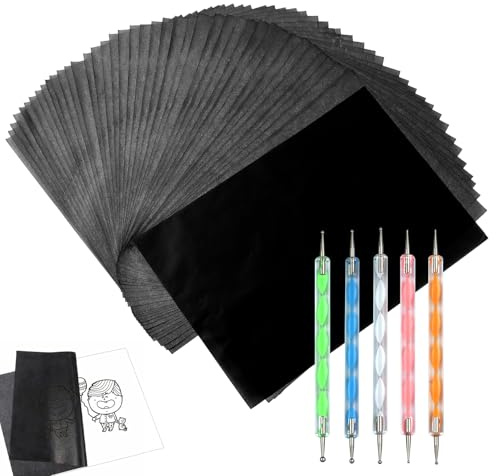 FAREASTSHOP 200 fogli di carta carbone, con 5 matite in rilievo, carta di trasferimento, carta a carbone nero, carta per carta da pagina, formato A4, per legno, carta, tela (21 x 29,7 cm)