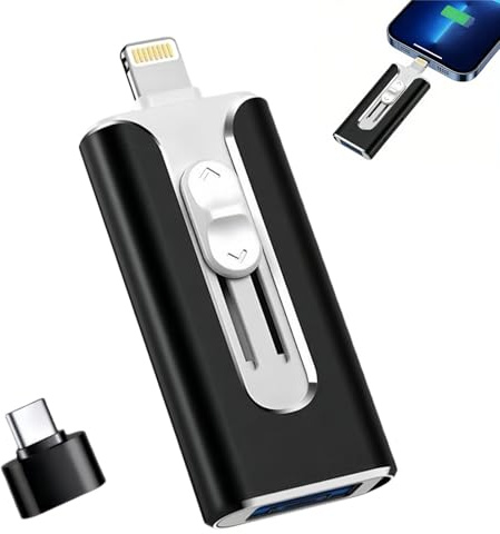 3-in-1 Flash Drive, 64GB Large Capacity Memory Stick Compatible with iOS/Android/PC, USB Flash Drive for Mobile Phones and Computers, High-Speed Memory Stick for External Data Storage (Black)