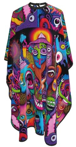 Barbers Cape Visages Psychedelic Horror Monstera Cutting Gowns Salon Hairdressers Gown Hair Styling Cape For Hair Cutting For Shampoo Hairdressers Coloring Styling 140X168Cm