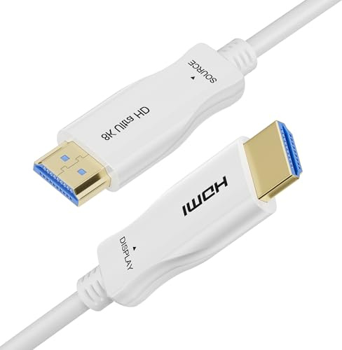 Kricsertg 8K HDMI Glasfaser kabel 3Meter - 48Gbps High Speed HDMI Kabel Speed 8K@60Hz 4K@120Hz HDR10 eARC 3D HDCP 2.3 Kompatibel mit Laptop, kompatibel mit HDTV, Monitor, Projektor - Weiß