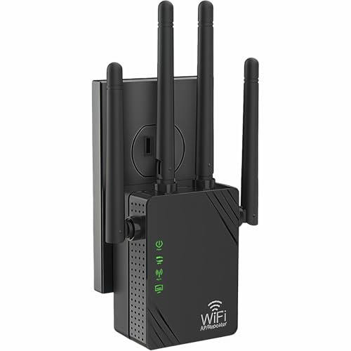 WiFi Répéteur, 4 Antenne WiFi Extenseur, 1200Mbps - Dual Band Amplificateur Wi-FI, Couvre jusqu'à 12888 Pieds carrés et 105 appareils, amplificateur Internet - avec Port Ethernet, Configuration Rapide