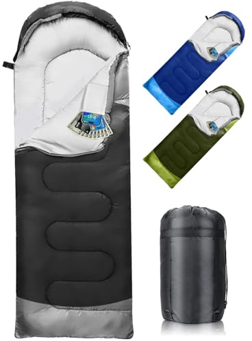 Schlafsack 3-4 Jahreszeiten, Outdoor Wasserdicht Ultraleicht Deckenschlafsack mit Innentasche für Erwachsene Kinder, Tragbare Kompakter Schlafsack für Camping, Wandern, Reise, 220 * 75cm(Schwarz)