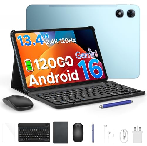 POPUX P13 Pro Tablet 13.4 Pollici, Android Tablets con 48GB RAM 256GB ROM, 2.4K 120Hz Android Tablets 16 con Gemini AI, T7280 Octa-Core, 12000mAh, 16MP+8MP, 5G WIFI, 4G LTE, Tablet con SIM-Blu