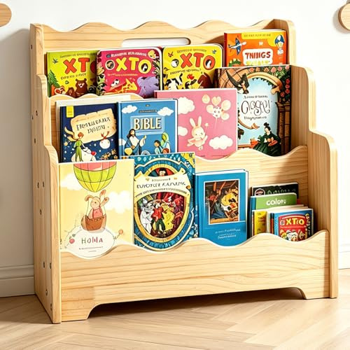 LINMAGCO 3-Teiliges Bücherregal Kinder mit Griff,Kinderregal, Montessori Bücherregal,Kinderzimmer-Regal für Leseecke, Spielzimmer, 42 x 28 x 42 cm,Natur