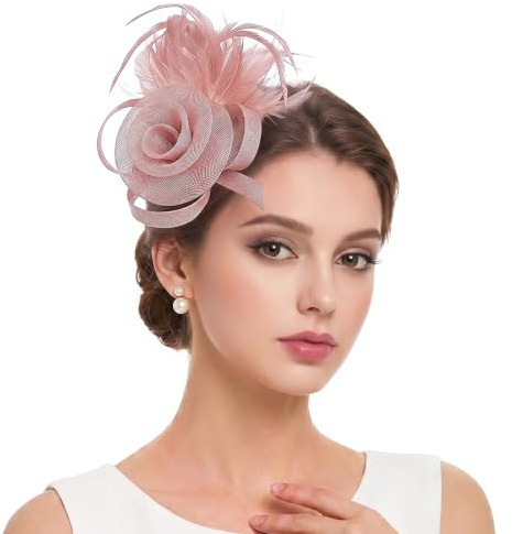 Bibi pour femme, bandeau fleur en maille avec clip, accessoire de cheveux vintage pour mariage, Ascot, cocktail, thé, église, mariée, femme (rose)