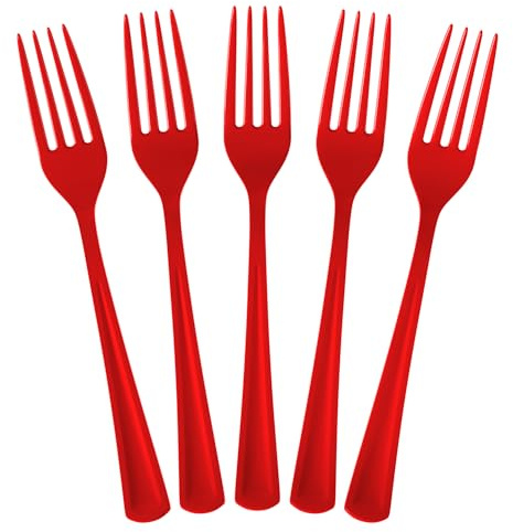 Exquisite Red Plastic Forks 50 Pieces Red Forks Disposable Utensils Heavy Duty Plastic Cutlery Set Disposable Cutlery Sets Flatware Sets Silverware Set For Party Supplies & Party Tableware
