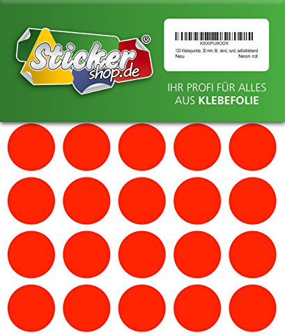 120 Klebepunkte, 30 mm, Markierungspunkte, Punkt, PVC, Vinyl, Folie, Neon, rot, leuchtend, rund, selbstklebend