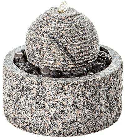 Dehner Gartenbrunnen Bern inkl. LED-Beleuchtung, warmweiß, Ø 42 cm, Höhe 45 cm, Granit, grau/weiß