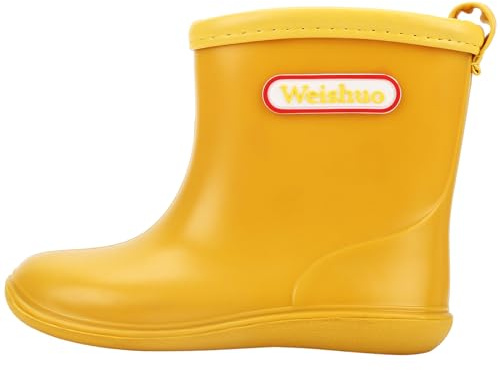 Weishuo Bottes de Pluie Enfant Garçon Fille 1-8 Ans, Bottes Caoutchouc Enfant Légères Antidérapantes, Chaussures de Pluie PVC Imperméables, Jaune, 25 EU (Taille Fabricant: 17)