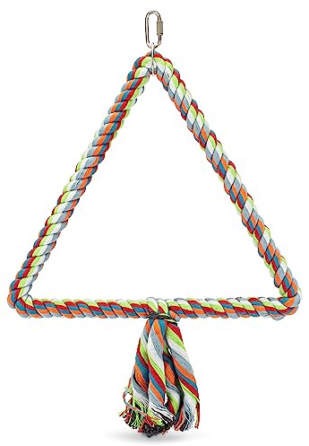 Spoiled Pet® Large Triangle Bird Rope Swing Perch - All Natural Materials - Safe to Climb and Chew - Bird Cage Toy Accessory - Great for African Grey Parrots, Cockatiels, Parakeets, Cockatoos