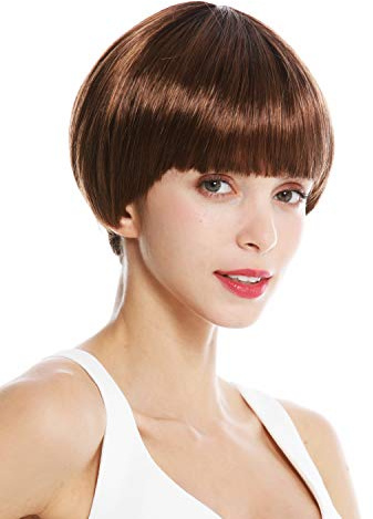 WIG ME UP - VK-6-6 Perruque dame courte coupe au bol frange dégradé brun rouge mèches blondes racines brun foncé