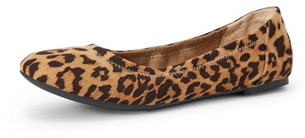 Amazon Essentials Women's Belice Comfortable Slip-On Ballet Flats Shoes, Light Brown Leopard, 10