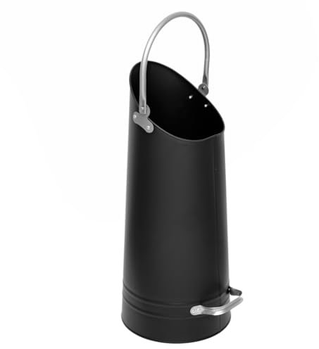 Raik Hagen Panier à granulés et à charbon en acier noir | Seau à charbon avec bord verseur et poignées nickelées | Caisse robuste pour cheminée et poêle à granulés