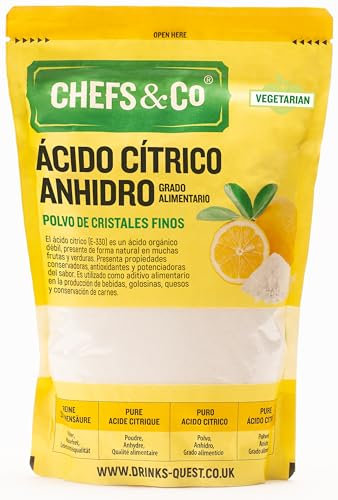 CHEFS & CO Pure Citric Acid Food Grade 1 Kg | Citric Acid Powder | Meat & Drink Preservation & Flavor Enhancer | Anhydrous | 100% Pure Fine Crystals | GMO-Free, Premium Quality, Vegan, Gluten-Free