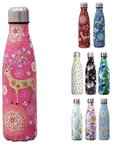 JK Home 500ml Bouteille d'eau Isothermes Gourdes Acier Inoxydable Extérieur Fitness Animaux Rose