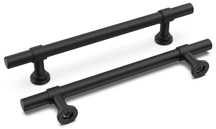 LONTAN 15 Stück Möbelgriffe Schwarz, 128mm lochabstand Griffe für Küchenschränke, Edelstahl Rundrohre + Zink Sockel Hochwertige Schrankgriffe Schwarz, Allgemeiner Stil Griffe Möbel