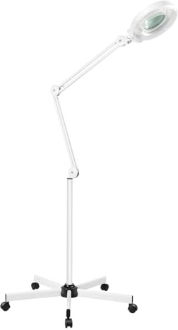 MINUS ONE Kosmetische Lupenlampe LED Lupenleuchte auf mit Rollstativ Kosmetik Arbeitsleuchte Kosmetiklampe Kosmetikleuchte Lupenleuchte Set Arbeitsplatzlampe Schwenkarm Vergrößerungslampe Weiß