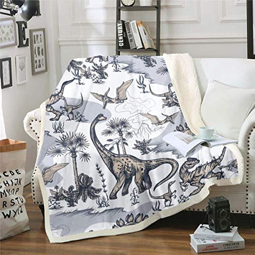 Loussiesd Jungen Decke Dinosaurier Fleece Wohndecke für Sofa Couch Bett Dschungel Dino Muster Kuscheldecke Wildlife Stil Plüsch Flanell Fleecedecke Wild Animal Room Decor 150x200cm