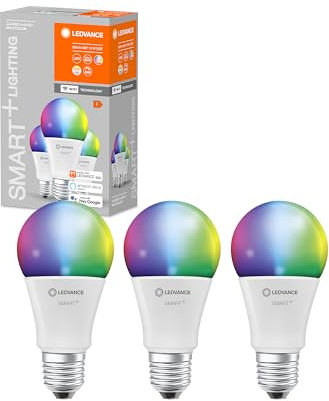 LEDVANCE Smarte LED-Lampe mit WiFi Technologie,Sockel E27,Dimmbar,Lichtfarbe änderbar (2700-6500K),RGB Farben änderbar,ersetzt Glühlampen mit 60 W, SMART+WiFi Classic Multicolour,3er-Pack,Mehrfarbig