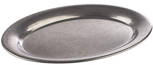 APS Bandeja de servicio Kaffeehaus, bandeja clásica de cafetería vienesa, bandeja de acero inoxidable antigua, vintage, ovalada, borde enrollado, 29 x 22 cm, 1 cm de altura