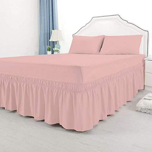 Valance Sheet Double Polycotton Non-Iron Plain Dyed Luxury Bedding Double Bed Valance Sheets Baby Pink -135 X 190 + 25 cm + Frill 40 cm