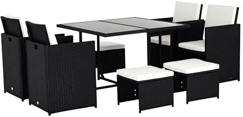 Outsunny Gartenmöbel Set 8 Personen 9 Stück Harz Geflecht 4 Fäden Nachahmung Rattan Schwarz Abnehmbare Kissen Creme