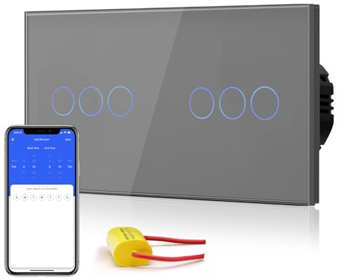 BSEED Interruptor de Luz Táctil WiFi Inteligente,Panel de Cristal,Compatible con Alexa, Smart Life y Tuya (No Necesita Cable Neutro),3 Gang 1 Vía,157mm Gris
