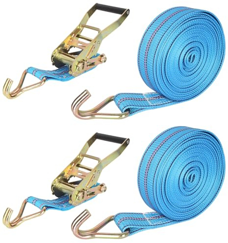 LOLYSIC 2 Stück 50mm x 10m Spanngurte mit Ratsche und Haken, Ratschengurte Spanngurt 10M, Schwerlast Spanngurte mit Ratsche, Spanngurt 3000kg, Spanngurt mit Haken für Fracht, LKWs (Blau)
