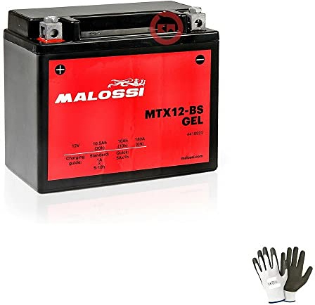 Kompatibel mit ADLY S Hurricane 500 von 2008 bis 2018, gebrauchsfertige Batterie Malossi MTX12-BS, werkseitig aktivierte Gel-Batterien, 10 Ah 12 V