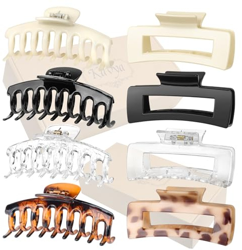 Kavya 8 Pinces Cheveux Femme Grande, 10.5cm Antidérapantes Noir Pinces à Cheveux Epais Adulte Griffe Pinces Crabe, Rectangulaire Grosse Hair Claw Clip pour Filles-C