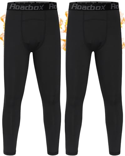 Roadbox 2 Pack Boys Thermal Pants, Fleece Lined Base Layer Tights