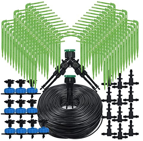 SYKIA Tropfbewässerungs-Set Gewächshaus 10-100M 8L/H 3/5mm Pfeil-Tropfer Topfpflanze Bonsai Garten Mikro-Tropfbewässerung Emitter Bewässerungssystem Kit (Farbe: 2-WAY-50M-B)