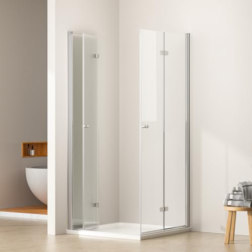 EMKE Duschkabine 75x75 Eckeinstieg Duschabtrennung Duschwand Eckdusche Duschtür Falttür Dusche Komplett Pendeltür 6mm Sicherheitsglas Duschtüren 185cm Höhe