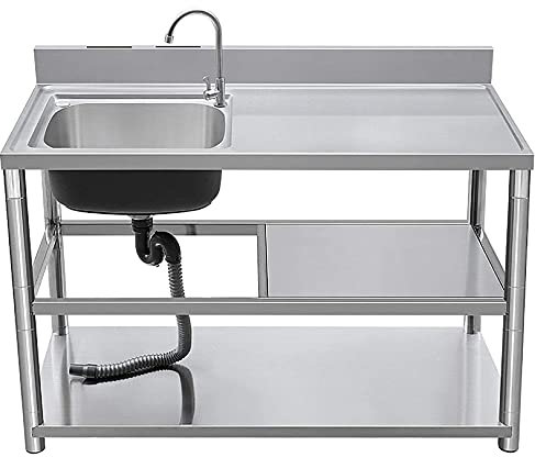 Fregadero de servicio independiente de acero inoxidable con fregadero comercial de escurridor, lavabo multiusos con soporte de doble capa / 80 cm x 50 cm x 80 cm little surprise